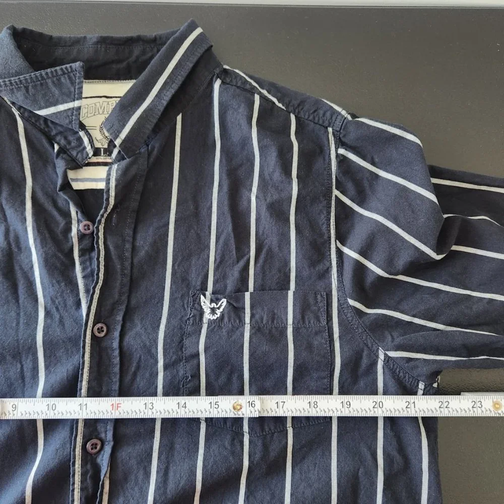 Y2K Striped Button Down Shirt Navy Blue White Men's Large Company‎ 81 Eagle Vtg